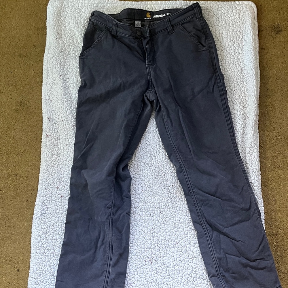 Carhartt Charcoal Original Fit Pants lined with fleece.